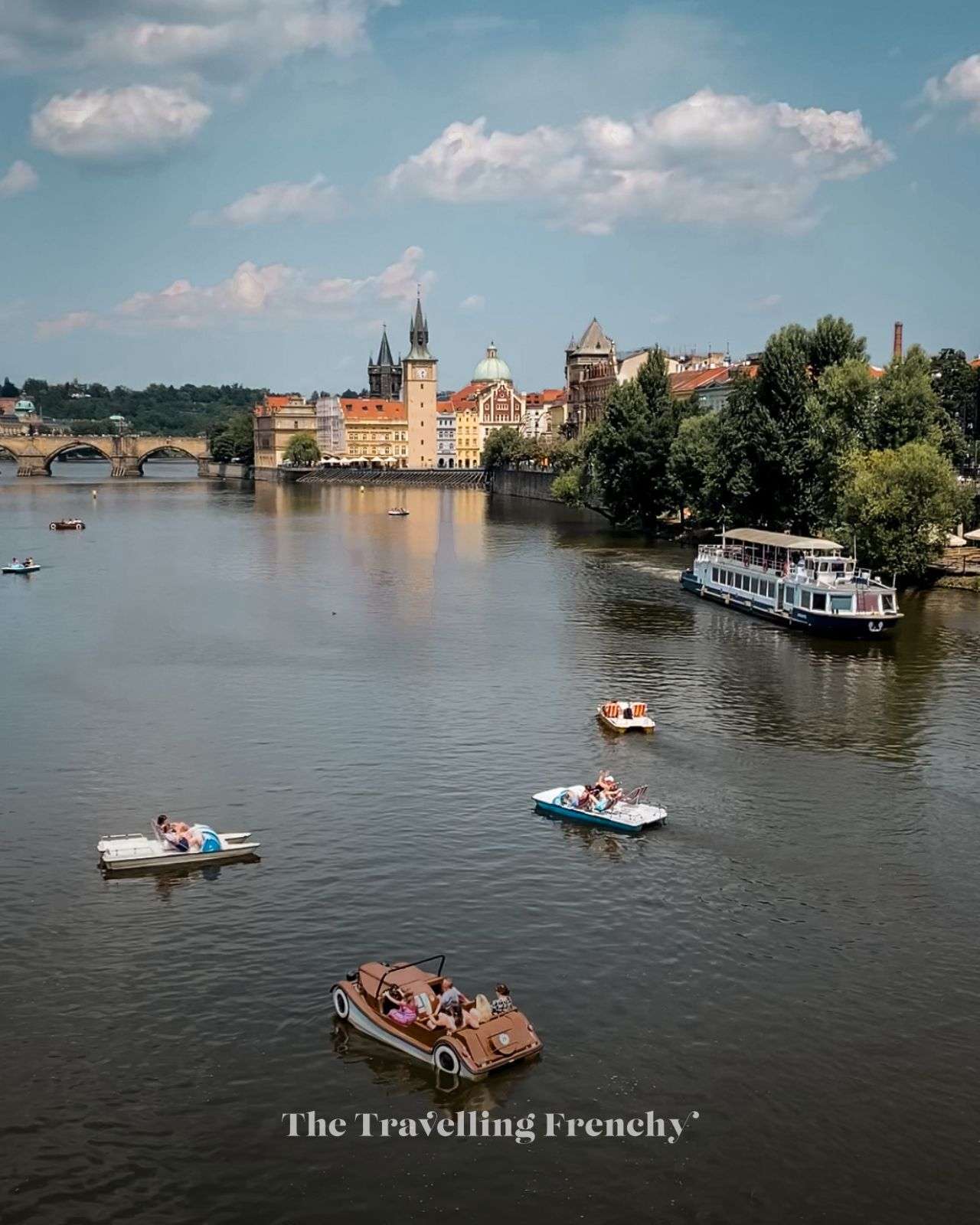 Pedal boating in Prague during summer time